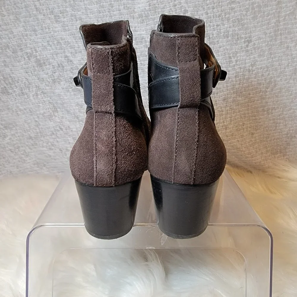Coach Brown Leather Suede Patricia Block Mid Heel Booties Ankle Boot Classic 10B